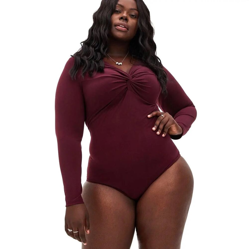 Torrid Burgundy Studio Knit Twist Bodysuit Plus Size 2X Long Sleeve